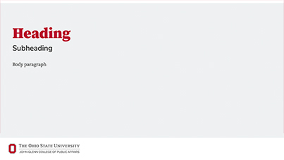 The words "heading, subheading," and "body copy" in a light gray box above a white box with the Glenn College logo.