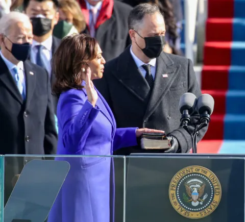 Kamala Harris being sworn in as vice president