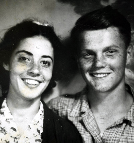 black and white photo of Annie and John Glenn when they were young
