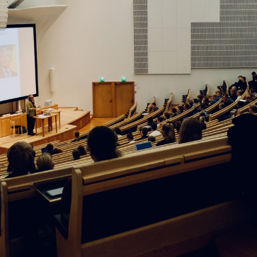 students in a large lecture hall