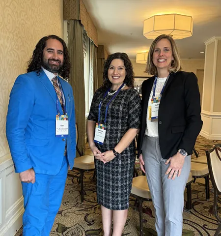 Ethan Rivera, Ohio State Battelle Center for Science, Engineering and Public Policy at the John Glenn College of Public Affairs; Shannon Portillo, Watts College of Public Service at Arizona State University; and Jackie Speedy, School of Public Policy and Management at Carnegie Mellon University, pose for a photo at the 2023 NASPAA conference.