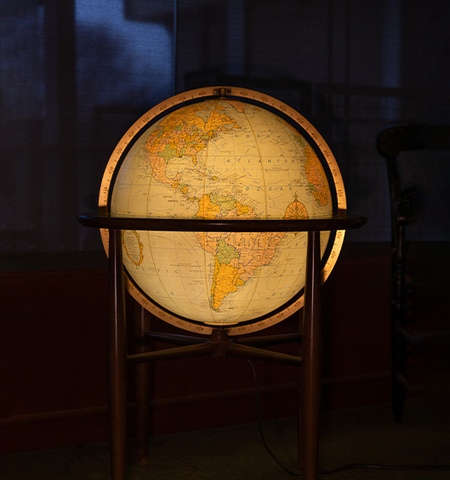 a world globe lighted from the inside.