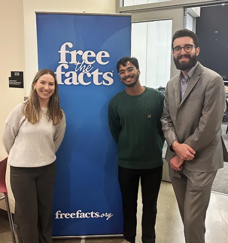 Ella Magaw, Alan Mathew and Thomas Fodor, Free the Facts senior associate for policy, at a policy tour event at Ohio State