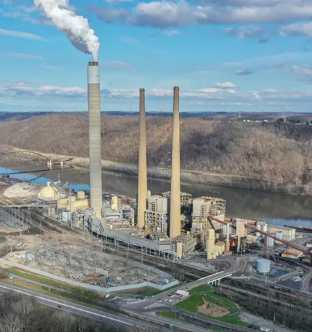 aerial view of a power plant along the Ohio River
